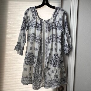 Zara Trafaluc long sleeve Off-shoulder Bohemian Tunic Print dress /M/ resortwear